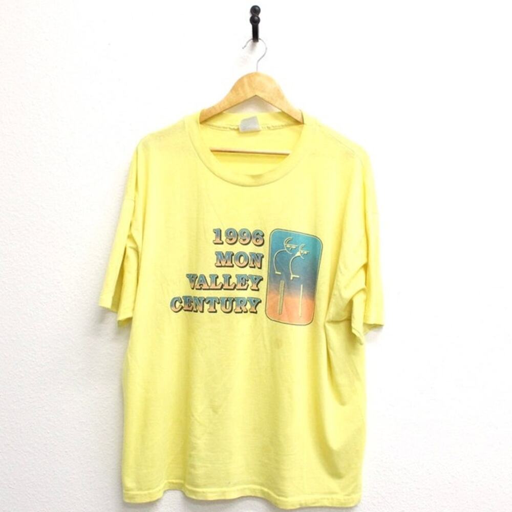 Vintage 1996 Mon Valley Century Yellow Cycling T-Shirt Men’s XL Pennsylvania